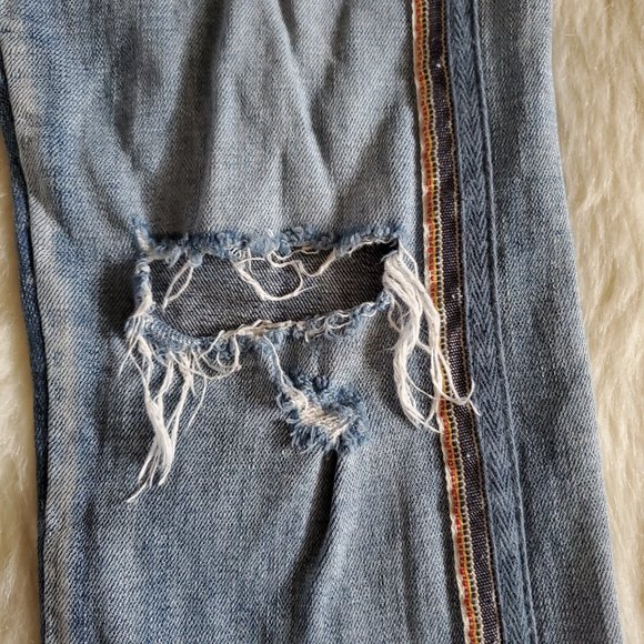 Anthropologie Pilcro Slim Boyfriend Jeans Side Stripe Distressed Size 27 - Picture 6 of 13